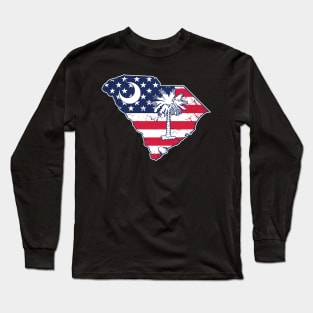 South Carolina Palmetto State - USA Flag Vintage Patriotic Design Long Sleeve T-Shirt